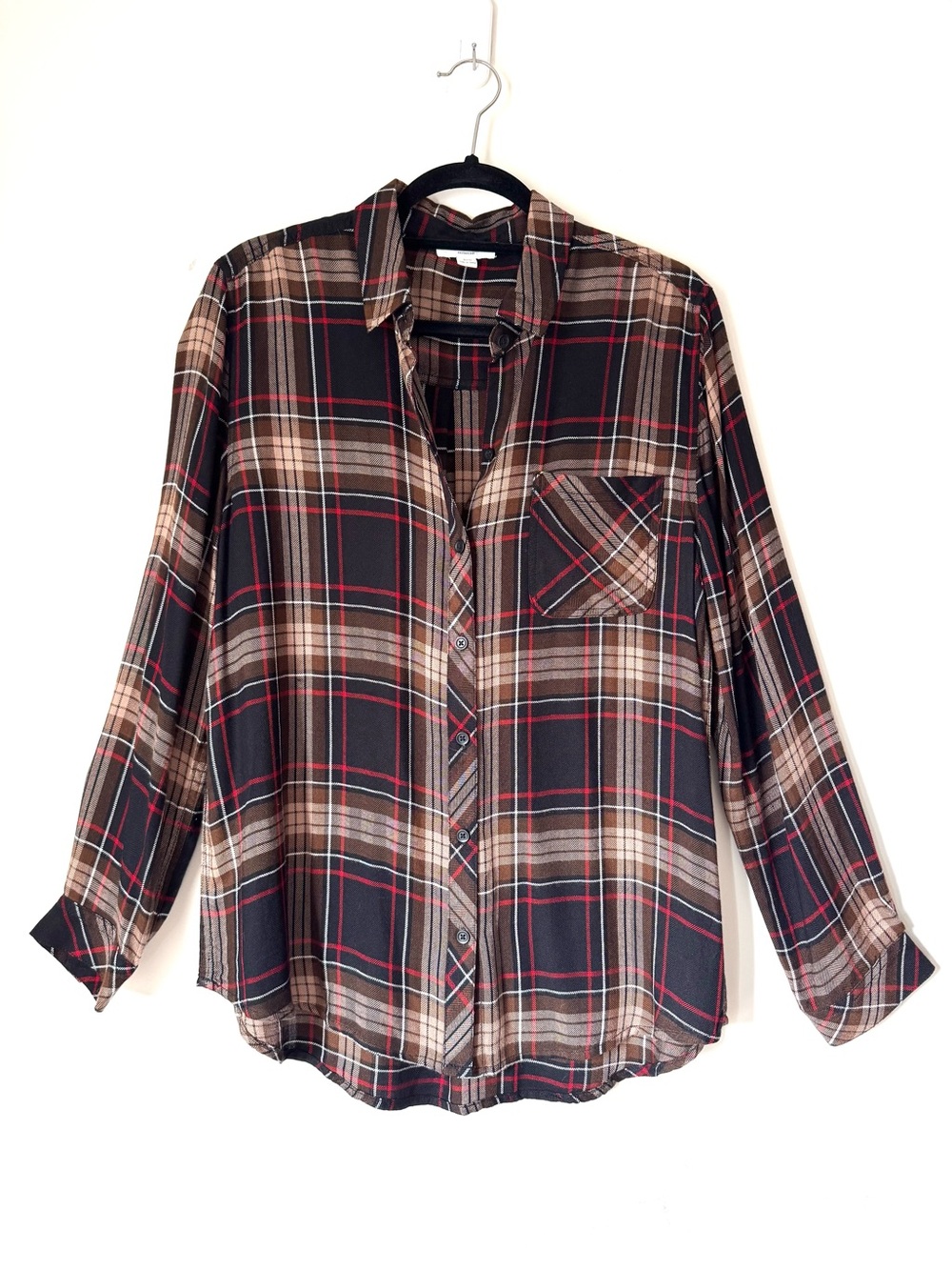 BEACHLUNCHLOUNGE Brown Plaid Button Up Shirt Large NEW